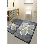 Chilai Home Flower Gri 3lü Set Klozet Takımı, Banyo Paspas Seti Halısı