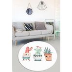Chilai Home Happy Cactus Djt Ekru Çap Kaymaz Taban Yıkanabilir 140x140 cm Halı