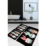 Chilai Home Happy Cactus Djt Siyah 3lü Set Banyo Halısı Takımı, Klozet Paspası