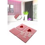 Chilai Home Home Sweet Home Pınk 3'lü Set Yıkanabilir Klozet Takımı Banyo Halısı Paspas