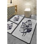 Chilai Home Lipha Gri 3'lü Set Kaymaz Tabanlı Banyo Halısı Yaprak Desenli Konforlu Kullanım