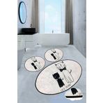 Chilai Home Little Cats Djt 3'lü Set Paspas Kaymaz Taban Yıkanabilir Banyo Halısı Klozet Takımı