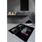 Chilai Home Olifant Siyah 3'lü Set Paspas Yıkanabilir Kaymaz Taban Banyo Halısı Klozet Takımı