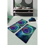Chilai Home Peacock 3'lü Set Banyo Halısı Paspas Yıkanabilir Kaymaz Taban Klozet Takımı Djtbanyo - Renkli