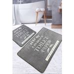 Chilai Home Toilet Grey Banyo Halısı 2'li Set Yıkanabilir , Kaymaz Taban Banyo