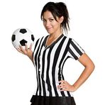 ChinFun Kadın Hakem Siyah ve Beyaz Çizgili Gömlek V Yaka Ref Jarse Tişört Oturan Kısa Kollu Basketbol Futbol Forması Beden S