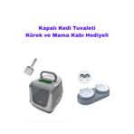 chittoshop Kapalı Kedi Tuvaleti – Kürek ve Çift Hazneli Mama & Su Kabı Hediyeli
