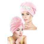 CHIZGY İkili Set Saç Havlusu Bonesi Lastikli Fiyonklu & Mikrofiber 2 Düğmeli Saç Havlusu