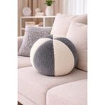 Chizgy Peluş Top Yastık Welsoft Dekoratif Kırlent Yumuşak Yuvarlak Minder Ev Dekoru Şık Tasarım - 25 x 25 cm - Ekru - Antrasit