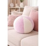 Chizgy Peluş Top Yastık Welsoft Dekoratif Kırlent Yumuşak Yuvarlak Minder Ev Dekoru Şık Tasarım - 25 x 25 cm - Ekru - Pembe