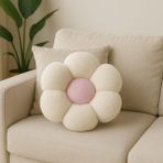 Chizgy Peluş Top Yastık Welsoft Dekoratif Kırlent Yumuşak Yuvarlak Minder Ev Dekoru Şık Tasarım - 35 x 35 cm - Ekru - Hardal