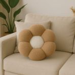 Chizgy Peluş Top Yastık Welsoft Dekoratif Kırlent Yumuşak Yuvarlak Minder Ev Dekoru Şık Tasarım - 35 x 35 cm - Ekru - Siyah