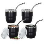 CHLJAR 4 oz İstiflenebilir Bardak, 4 Paket Mini Bardak Kamışlı, Vakum Yalıtımlı Espresso Kahve Fincanı, Parti içecekleri, Kahve, Kokteyl, Bar, Seyahat, Kamp, Siyah
