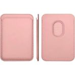 Chna Apple iPhone 12 / 13 / 14 / 15 / 16 / 17 Serisi ile Uyumlu Deri Cüzdan Magsafe Kartlık Pudra Pembe
