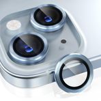 Choiche iPhone 15 /iPhone 15 Plus Kamera Lens Koruyucu, 9H Temperli Cam Kamera Kapağı Ekran Koruyucu Metal Halka Dekorasyon Aksesuarları (Mavi)