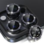 Choiche iPhone 15 Pro/iPhone 15 Pro Max Kamera Lens Koruyucu Bling, 9H Temperli Cam Kamera Kapağı Ekran Koruyucu Metal Halka Dekorasyon Aksesuarları (Glitter-Siyah)