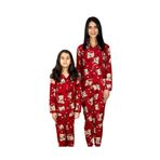 Chordi Anne Kız Kombin Önden Düğmeli Bebe Yaka %100 Pamuk Teddy Ayıcık Desenli Pijama Takımı (Kırmızı)