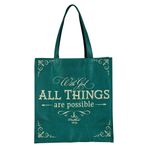 Christian Art Gifts Kadınlar için Renkli, Yeniden Kullanılabilir, Ekonomik, Katlanabilir Alışveriş Çantası, İlham Verici Kutsal Yazı, Orman Yeşili/Her Şey