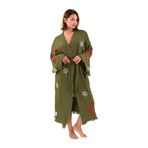 Christmas Müslin Kimono 100% Pamuklu Yılbaşı Baskılı Desenli Bornoz Kaftan Sabahlık (Haki, Standart)