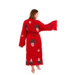 Christmas Müslin Kimono 100% Pamuklu Yılbaşı Baskılı Desenli Bornoz Kaftan Sabahlık (Kırmızı, Standart)