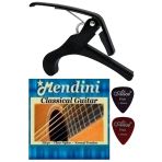 Chroma Kaliteli Metal Gitar Bağlama Saz Kaposu - Kelepçe + Mendini Klasik Gitar Tel Seti