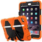 CHSTLS iPad Mini 4 2015 / iPad Mini 5 2019 7,9 İnç Kılıfı, Sağlam, Ağır Hizmet, Düşmeye ve Darbeye Dayanıklı Silikon Koruyucu Kılıf, Ekran Korumalı, Stand, Kalem Tutucu - Turuncu