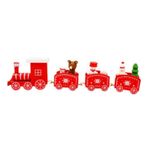 CHUANGOU 1 Parça Noel Treni, Boyalı Ahşap Noel Tren Dekorasyonu, 4 Araba Lüks Tren Seti (Kırmızı)