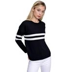Chuba 22WK257 Siyah Çizgi Detaylı Oversize Triko Kadın Kazak