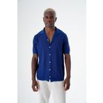 CHUBA Erkek Desenli Kısa Kollu Regular Fit Triko Gömlek Navy 24s267