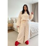 CHUL Büyük Beden %100 pamuk Müslin Kalpli Pijama Takımı - Lohusa Pijaması