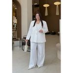 CHUL Büyük Beden Kadın Oversize Astarlı Blazer Ceket Takım - Beyaz