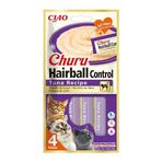 Churu Hairball Kontrolü - Saç toplarını önlemek için kedi atıştırmalıkları, sağlıklı sindirimi teşvik eder, ton balığı (4 adet x 14 g)