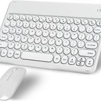 Chuwi Hi10 X Tablet 10.1" Uyumlu Kablosuz Bluetooth Şarj Edilebilir Yuvarlak Tuşlu Klavye Mouse Seti - Beyaz
