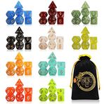 CiaraQ DND zar seti 10 x 7 çok yüzlü zar (70 adet) Dungeons and Dragons RPG MTG Rol yapma masası oyunları, 1 büzme ipli çanta ile