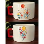 Çiçek Balon Baskılı 2'li Kahve Fincanı - Ev Hediyesi Fikirleri, Erkeğe Alınabilecek Hediyeler - Bej