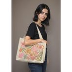Çiçek Baskılı Kanvas Bez Çanta, Çiçekli, Körüklü, Tote Bag, Günlük ve Plaj Kullanıma Uygun