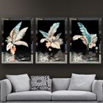 Çiçek Demeti Temalı Aynalı Çerçeveli 3 lü Kanvas Tablo Seti 150x70 cm SETS0042