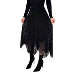 Çiçek Desenli Asimetrik Etek – Black Romance, siyah, m