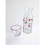 Çiçek Desenli Cam Başucu Sürahi Seti - Bardaklı Başucu Takımı - 750 ml