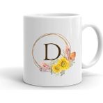 Çiçek Desenli D Harfi Baskılı Seramik Beyaz Kupa - 199 ml