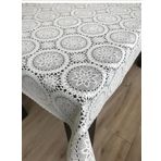 Çiçek Desenli Dantel Masa Örtüsü, 140/160 cm, Şeffaf Kaplamalı, Beyaz