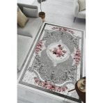 Çiçek Desenli Gri Baskılı Kaymaz Yıkanabilir Salon Oturma Odası Mutfak Antre Balkon Halısı Yolluk 60 X 250 Cm Gri
