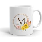 Çiçek Desenli M Harfi Baskılı Seramik Beyaz Kupa - 199 ml