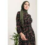 Çiçek Desenli Viskon Elbise 5068-01 Siyah