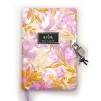 Çiçek Ebru Desen Hatıra Defteri (Günlük) Kilitli Defter 80 Yaprak - Mor