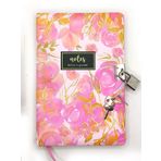 Çiçek Ebru Desen Hatıra Defteri (Günlük) Kilitli Defter 80 Yaprak - Pembe