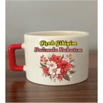 Çiçek Gibiyim Dalımda Rahatım Fincan Kupa Bardak - Seramik Çay, Kahve Hediyelik Bardağı - Krem - 1 Adet