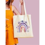 Çiçek Gökkuşağı Y2k Retro Ham Bez Tote Bag Çanta, Pinterest Çanta - 10D-Krem