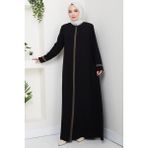 Çiçek Nakışlı Büyük Beden Ferace Siyah HM2844 - 62
