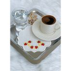 Çiçek Nakışlı Kahve Altlığı, Sunum Peçetesi, Kahve Bardağı Altlığı, 6’lı Kokteyl Peçetesi - Kırmızı - 14 x 14 cm